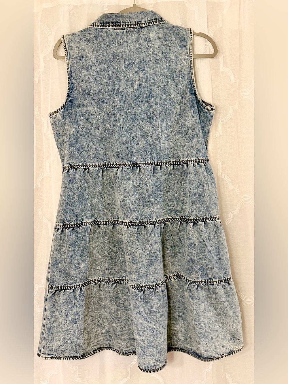 Acid Wash Denim Sleeveless Shirt Dress Button Down Medium - Picture 7 of 8